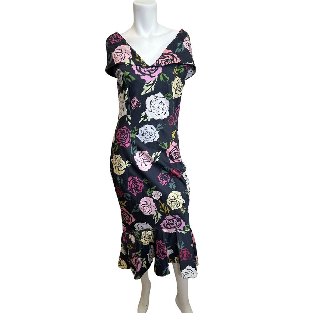 Janie Bryant x Unique Vintage Rose Print Off Shoulder Wiggle Dress Large NWT - Picture 13 of 13